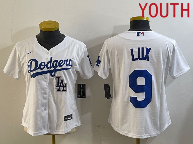 Youth Los Angeles Dodgers #9 Lux White Game 2024 Nike MLB Jersey style 5